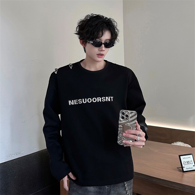 现货高品质现货春款飞机扣不对称双肩设计打底T恤潮流高街卫衣P55，男装T恤，电商B319