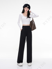 显高显瘦春秋款垂感高腰休闲裤子女小个子，女装休闲裤，拓晨羊绒