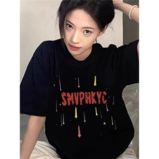 美式高街短袖白t恤女2025新款夏季纯棉宽松慵懒风设计感小众上衣t，男装T恤，星座1210-1