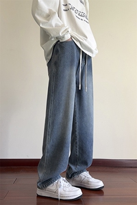 复古撞色设计感星空纹阔腿牛仔裤男高街小众裤子1809-P40 限价79图片