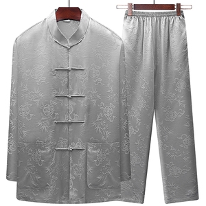 25新款夏款中老年风唐装真丝绸长袖套装太极服套装图片