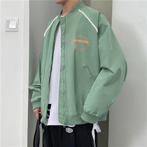 秋装印花反光条棒球服外套男女大码宽松夹克衫 JK66P65 绿图片