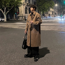 秋冬时尚毛呢大衣男韩系潮流宽松风衣中长款过膝外套MN00330/P135，男装风衣，电商B316