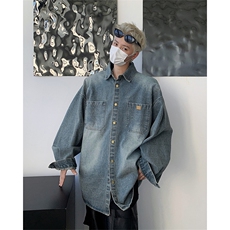 2024新款高质量水洗牛仔衬衫长袖宽松衬衣百搭街头现货W8420-P55，男装衬衫，星座512-4