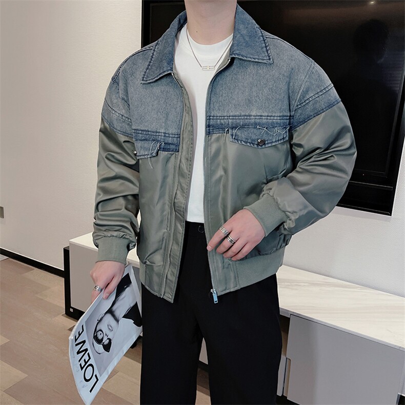 春季新款牛仔拼接小众设计夹克男休闲百搭棒球外套男JK2332-P130,男装夹克,电商B267