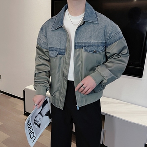春季新款牛仔拼接小众设计夹克男休闲百搭棒球外套男JK2332-P130图片
