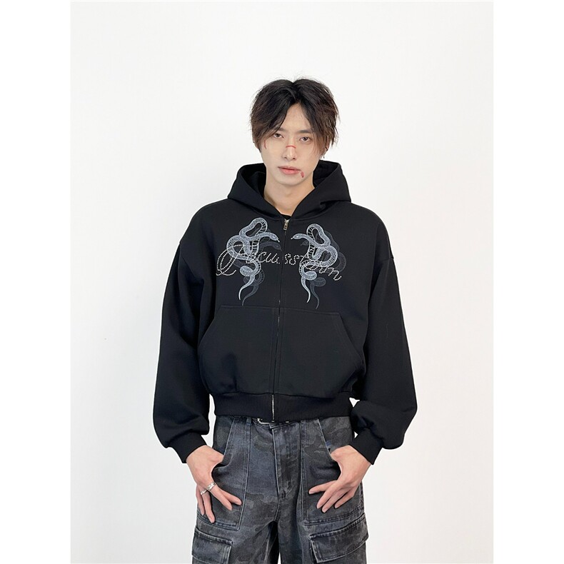 Galiren新款美式街头蛇年连帽卫衣外套开衫男女复古短款上衣潮，女装短外套，星座1210-1