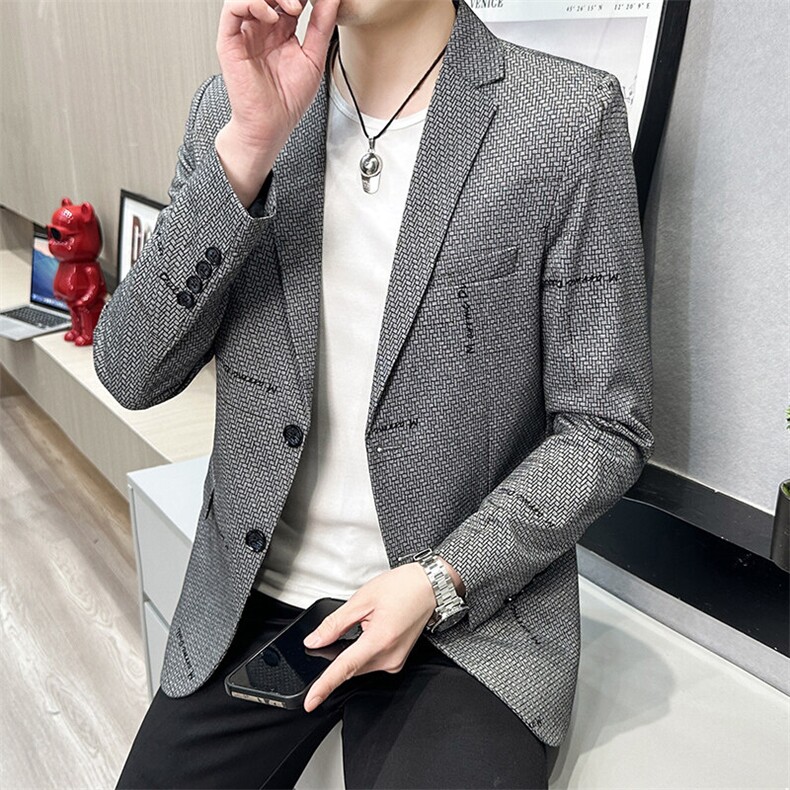 春秋帅气休闲韩版修身提花男士小西服两扣西服XZ613B-5316-P70,男装西服,星座613B