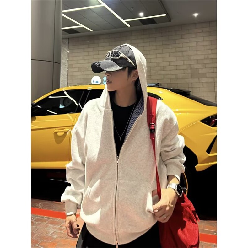 美式连帽cleanfit灰色开衫卫衣男春季宽松情侣款外套夹克上衣YT09，男装夹克，星座310B-2