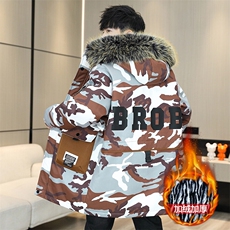 新款拼色男士连帽加绒加厚外套冬季中长款，男装棉衣，星座1206（原A206）