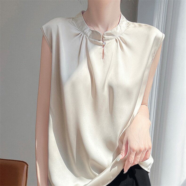 气质吊带背心女内搭2025夏季仿真丝小衫西装打底女士无袖外穿上衣，女装背心吊带，暖习羊绒