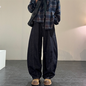 美式复古水洗弯刀裤男宽直筒帅原牛丹宁牛仔裤b381-2/9228/p65图片