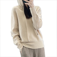 秋100羊毛衫连帽针织套头卫衣女宽松慵懒元宝针带帽打底帽衫，女装羊毛衫，邦太羊绒