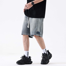 美式拼接牛仔短裤男夏季2025新款显瘦复古做旧七分裤潮328#-P55，男装牛仔裤，电商A178-1