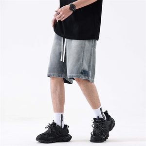 美式拼接牛仔短裤男夏季2025新款显瘦复古做旧七分裤潮328#-P55，男装牛仔裤，电商A178-1