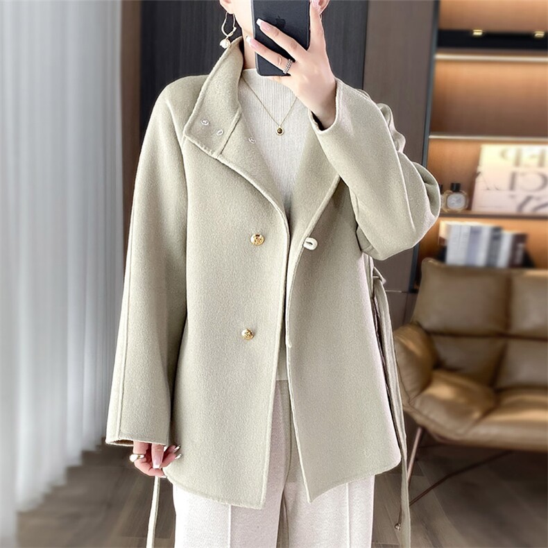 时尚都市女性高级感重工羊毛大衣显瘦修身气质外套，女装双面呢大衣，乾庄羊绒