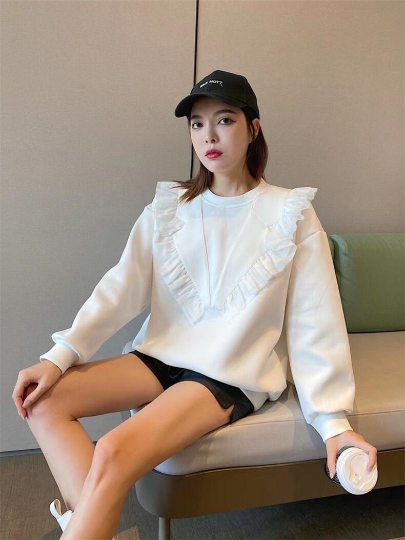 爱美欧现货，空气层花边领卫衣加厚，女装卫衣/绒衫，爱美欧