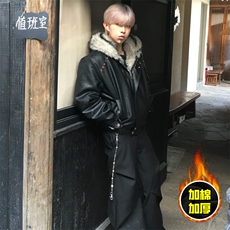 现货冬季美式潮牌痞帅PU皮机车服棉衣毛毛绒狼王座山雕皮棉服，男装棉衣，电商A443