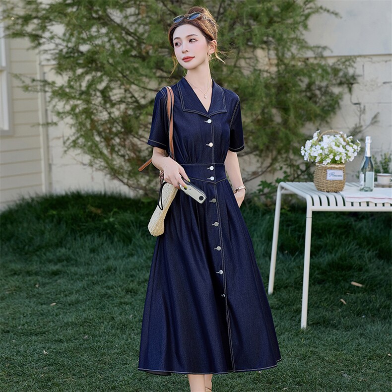 （新款现货）2026夏装时尚气质显瘦文艺蝴蝶结天丝牛仔连衣裙,女装连衣裙,印象茜