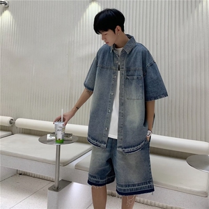 牛仔套装男韩版潮流做旧个性2024秋夏新款inside两件套W4958-P83图片
