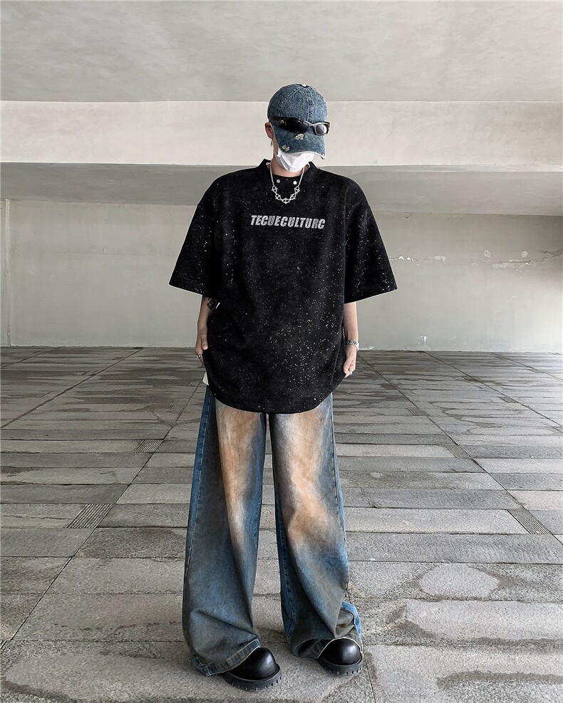 现货!25夏季男士晕染满天星铆钉满天星垫肩短袖DX123-P58现货,男装T恤,电商B288
