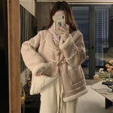 新款麂皮绒连帽羊角扣皮毛一体羊羔毛棉服女C571-125，男装棉衣，星座911-2(原星座613-2）