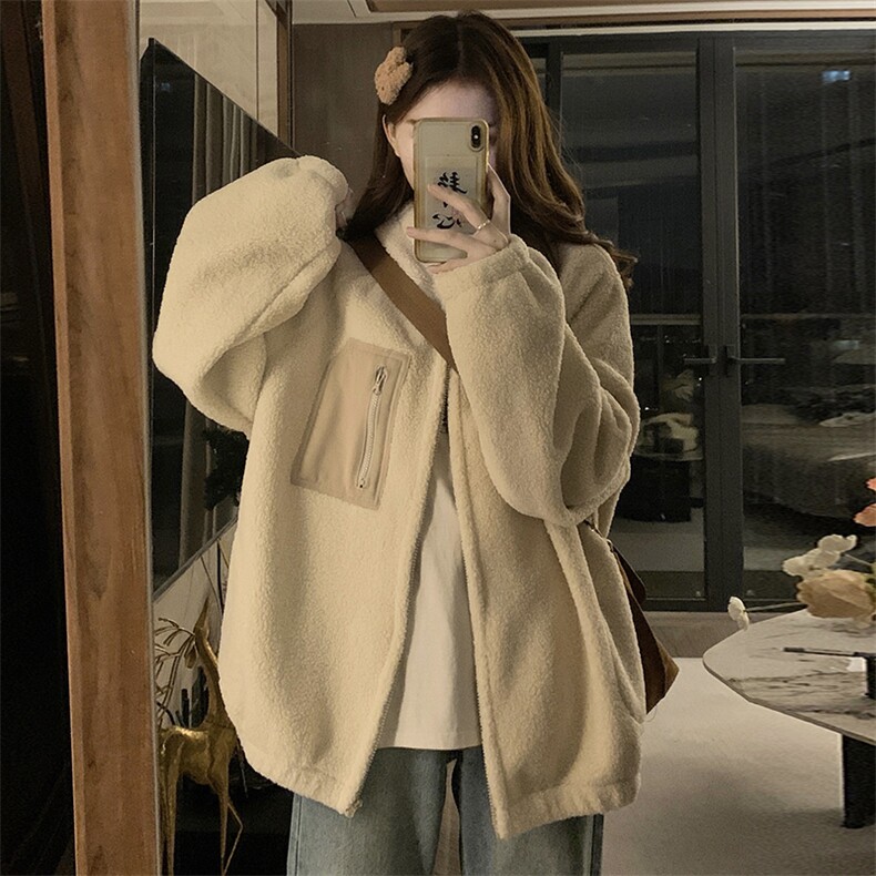 C894-P120羊羔毛加绒外套女秋冬季美式宽松连帽开衫上衣,女装短外套,星座911-2(原星座613-2）