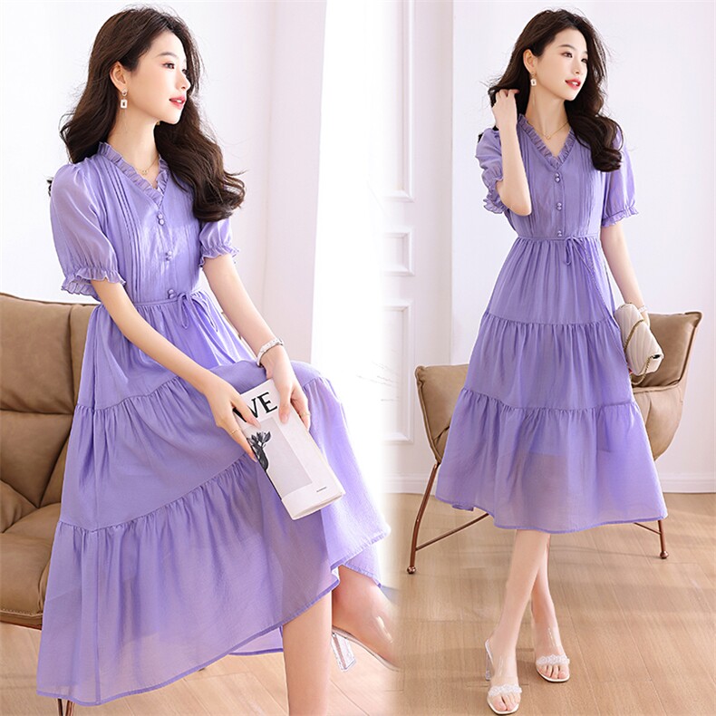 莱赛尔天丝连衣裙女夏2024新款法式名媛温柔显瘦时尚气质高级感，女装连衣裙，海爱依仁