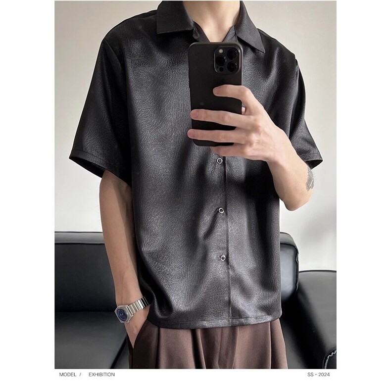 cleanfit夏季醋酸混纺冰丝垂坠雾面仿皮纹理短袖衬衫男衬衣CS124,男装衬衫,星座1116A（原606A-3）