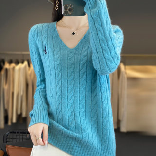 秋季新款套头坑条羊毛衫短款百搭上衣薄V领打底针织衫毛衣女,针织衫/毛衣,美杜莎羊绒