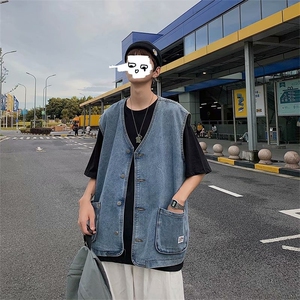 F399P49男生秋装新中式潮牛仔外套男复古宽松水洗做马甲