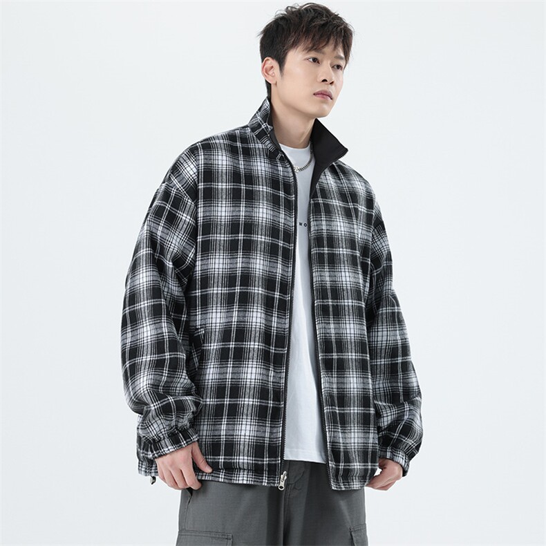 美式高街双面穿格子外套男女翻领痞帅防风潮流百搭夹克8511-P39,男装夹克,电商B306