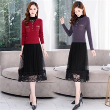 2021年秋季新款时尚气质假两件毛衣连衣裙，女装连衣裙，金典明美