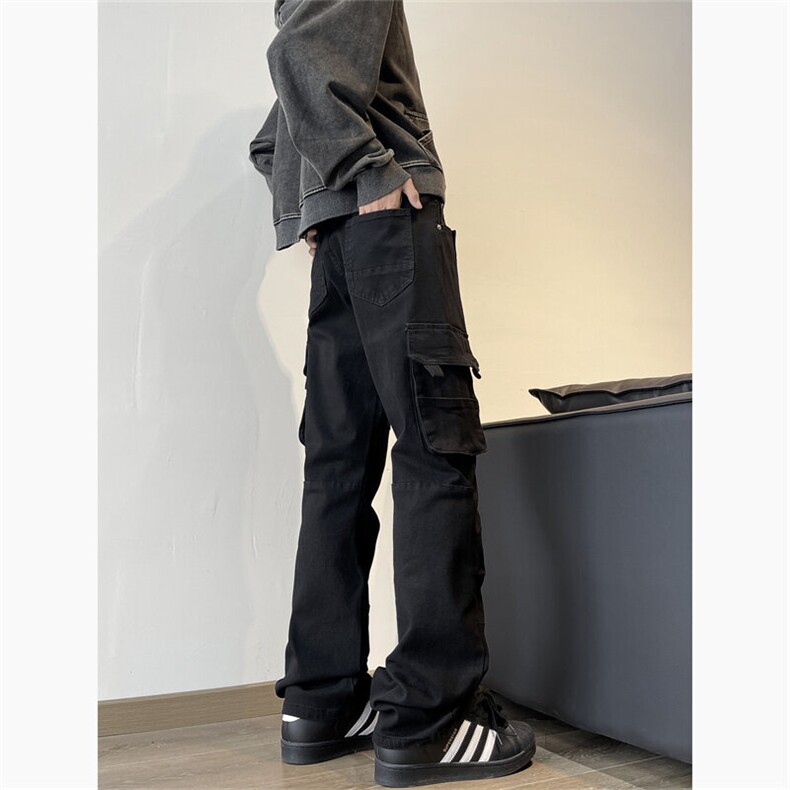 黑色工装直筒牛仔裤美式裤子男女生显瘦修身微喇裤ntg47-p45有货，男装牛仔裤，星座302B