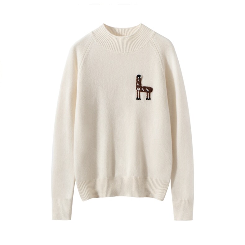 2025年秋季时尚百搭通勤手工绣花半高领羊绒衫，女装羊绒衫，戎美山