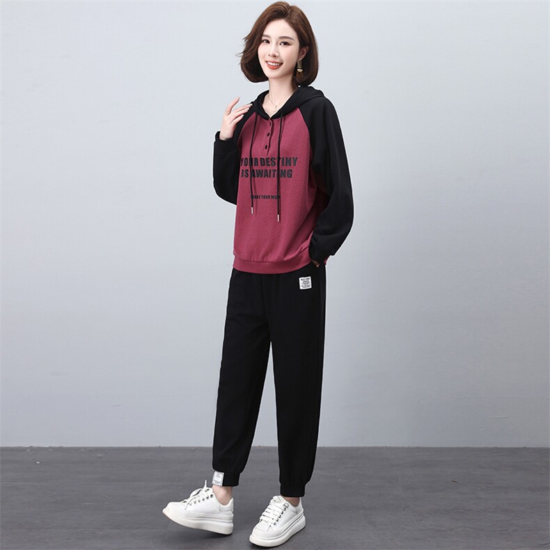 加绒休闲套装女2024秋冬季新款减龄加厚保暖卫衣卫裤运动服两件套,女装套装/套裙,独衣靓