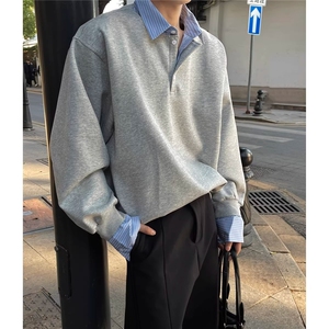 假两件衬衫领卫衣男款早秋潮牌宽松高级感痞帅长袖T恤休闲 上衣服图片