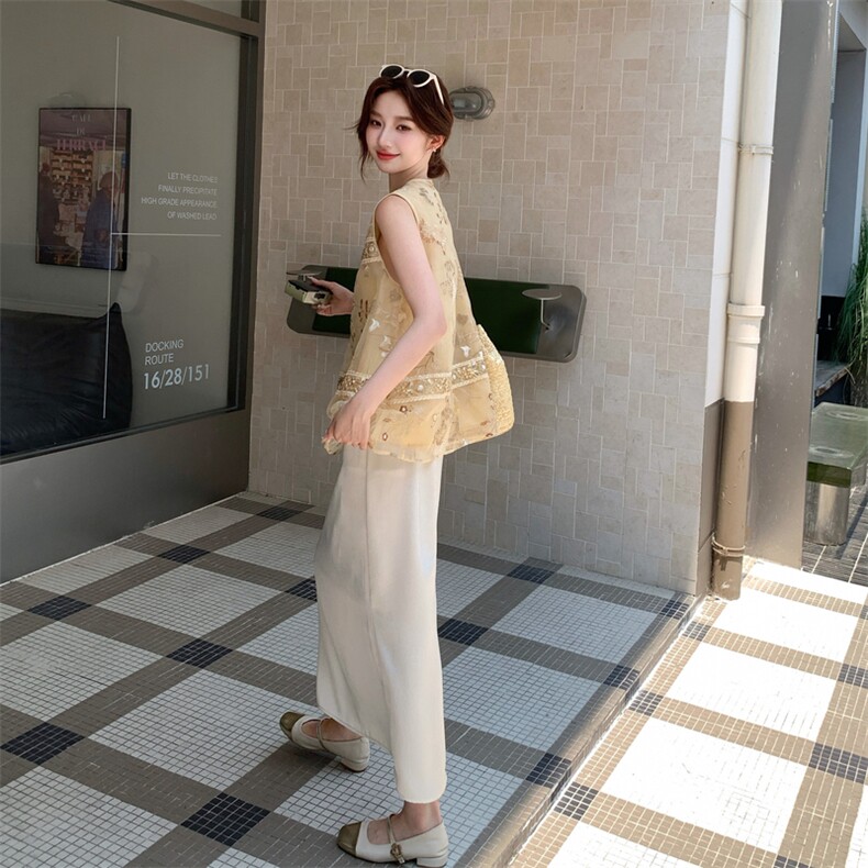 气质高级感新中式复古碎花背心套装女夏季2025新款半身裙两件套,女装套装/套裙,浙宝208A