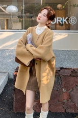 卡其色温柔系双面呢羊毛大衣外套女秋冬2025新款独特漂亮超火气质，女装毛呢外套，1C150