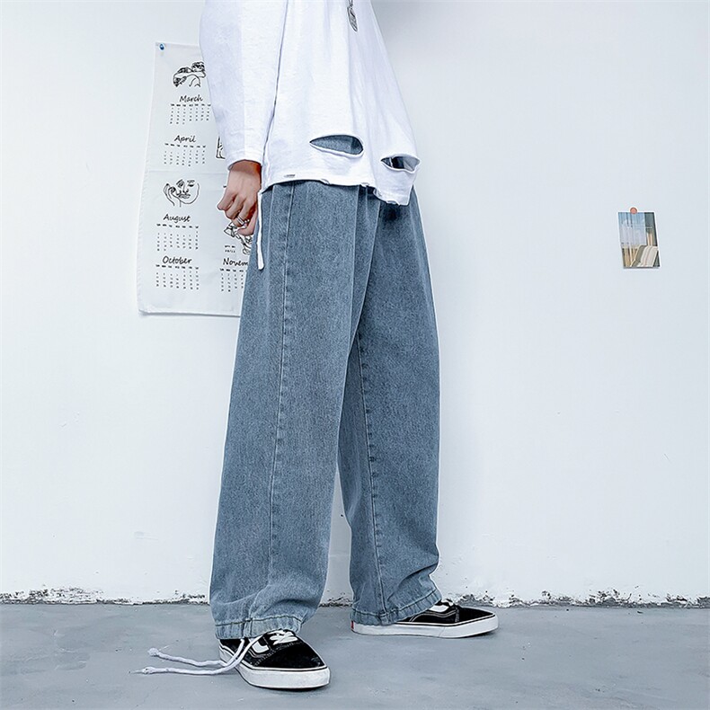 浅色牛仔裤男直筒宽松男生裤子韩版潮流阔腿拖地老爹长裤C102,男装牛仔裤,星座1008
