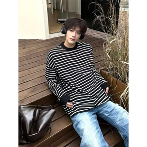 有货。春秋季条纹长袖T恤男女潮牌宽松百搭上衣WB659-P38图片