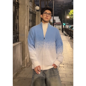 撞色开衫针织衫渐变仿貂毛保暖情侣男女款   5Q3071-TP65118图片