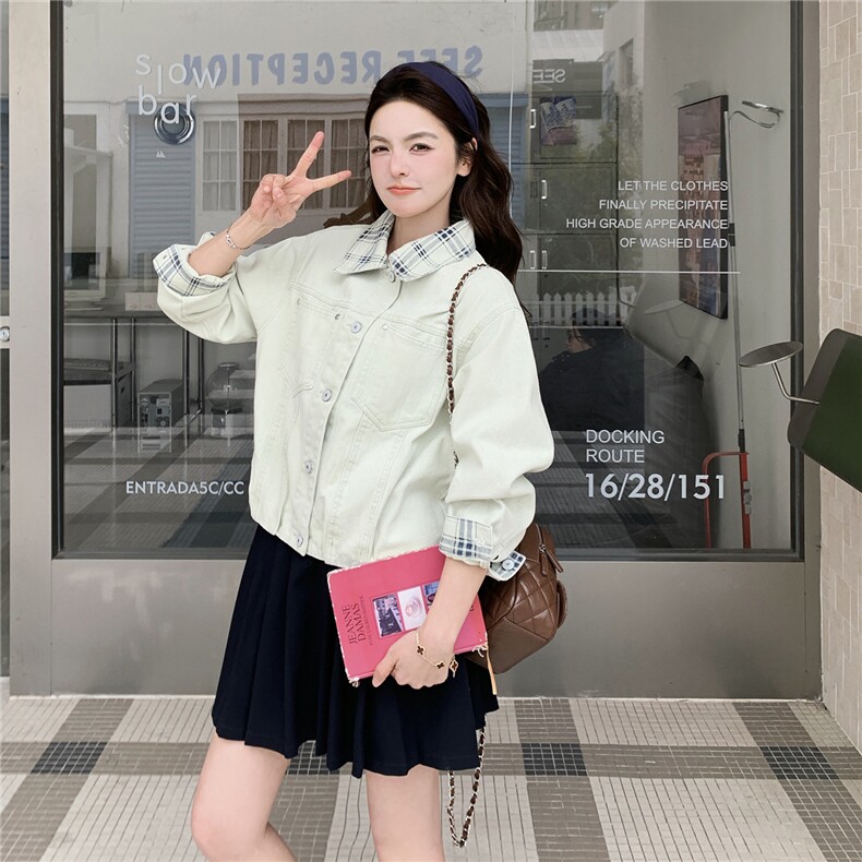 现货！现货！2026春季新款宽松时尚洋气拼接牛仔外套女,女装短外套,2C306