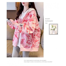 美式潮牌满印可爱凯蒂猫连帽卫衣女秋冬季慵懒风oversize开衫外套，女装短外套，星座506A
