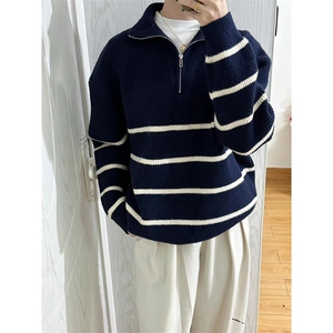 日系毛衣男女秋装慵懒风复古软糯套头拉链针织衫YM5007-P50图片