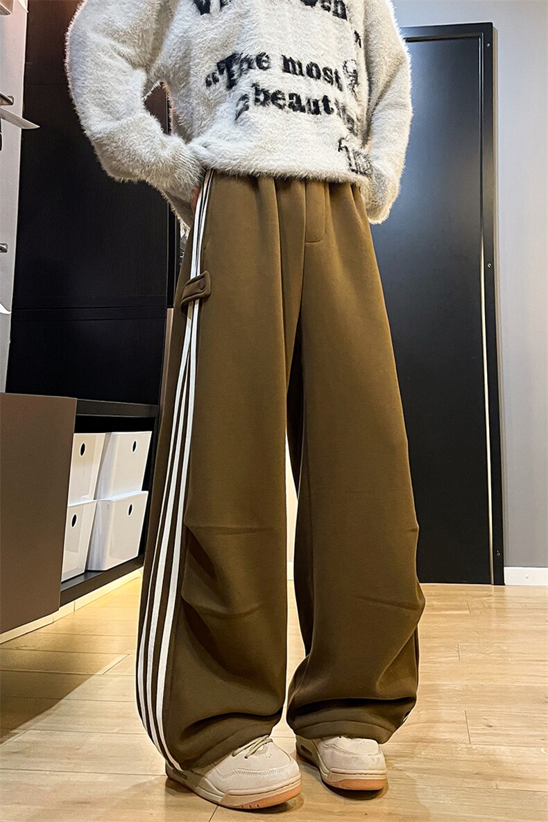 8XL-M奥粒绒加绒休闲裤男三条杠条纹运动裤宽松卫裤K9121P58控78,男装休闲裤,电商D206-1