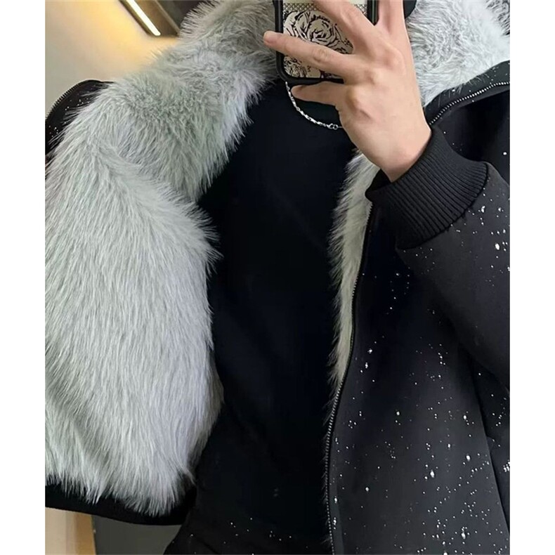 冬季内里全毛毛呢星空夹克外套男士宽松加厚保暖棉服 MF924图片