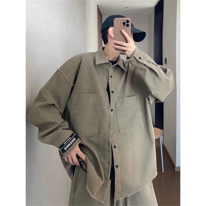 得物二开 美式潮牌秋季工装长袖情侣休闲立领衬衣外套JK1255-P68图片