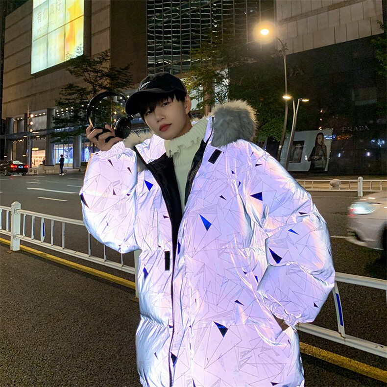 MY2091-P130冬宽松情侣连帽加厚保暖棉衣外套反光棉服男女控168图片