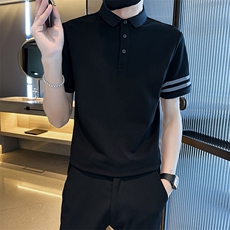 高级感2026夏季条纹织带设计短袖翻领Polo衫轻奢T0251-P55，男装T恤，电商D342